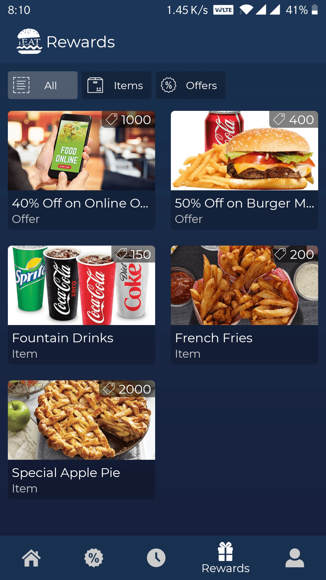 screenshot of Smart Loyalty mobile app for Quick service restaurants